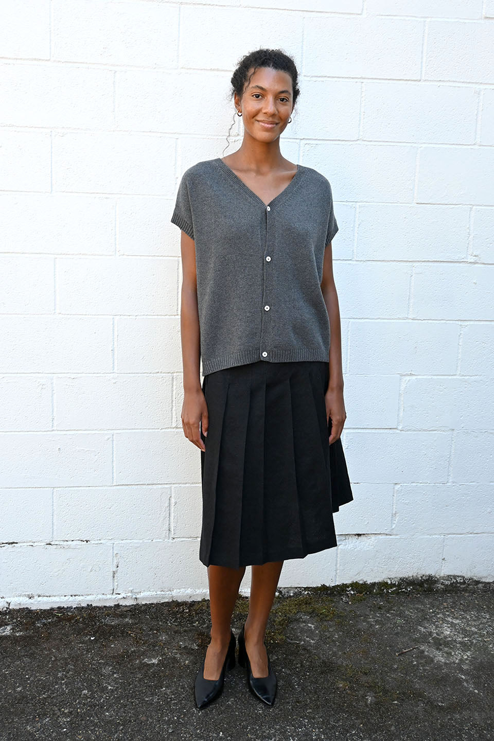Pleated Wool and Linen Skirt in Black