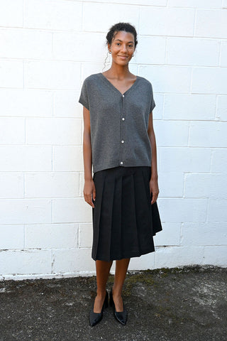 Pleated Wool and Linen Skirt in Black