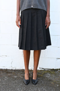 Pleated Wool and Linen Skirt in Black