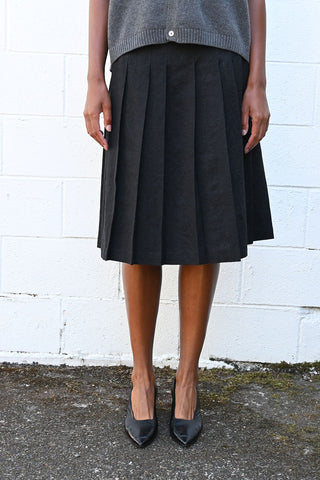 Pleated Wool and Linen Skirt in Black