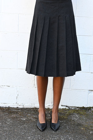 Pleated Wool and Linen Skirt in Black