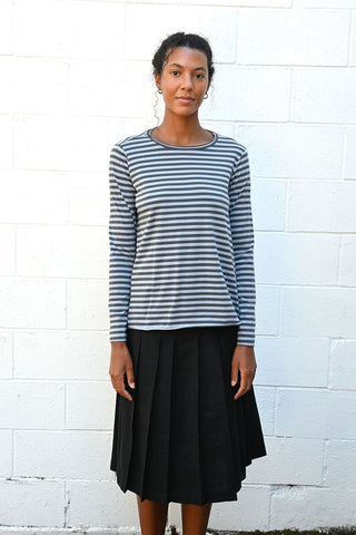 Pleated Wool and Linen Skirt in Black