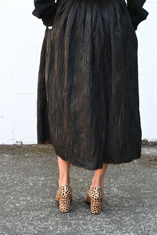 Plisse Silk Skirt Brown