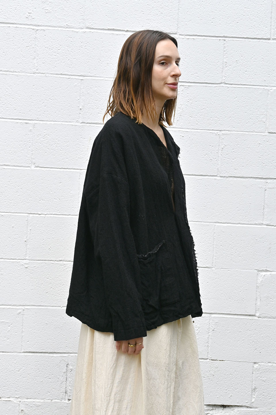 Black Wool Raw Edged Jacket