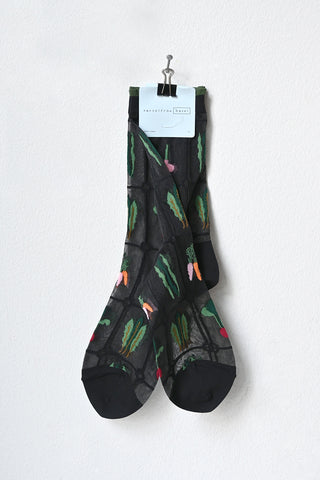 Grid Floral Sheer Short Sock
