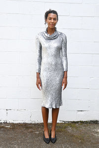 Sequin Bias Cut Cowl Neck Dress