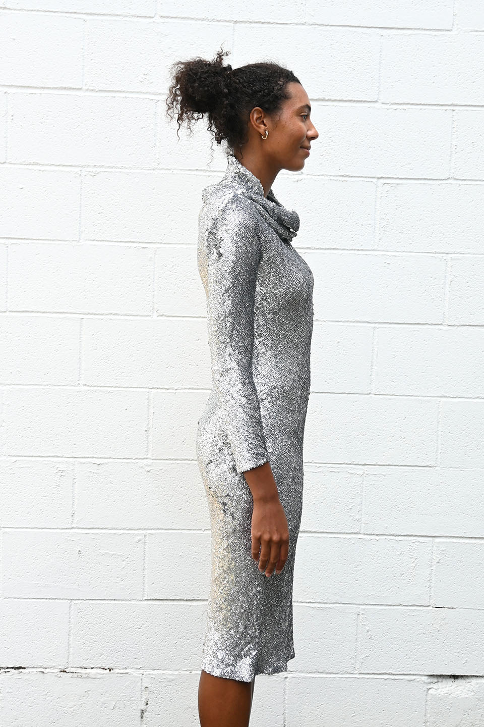 Sequin Bias Cut Cowl Neck Dress