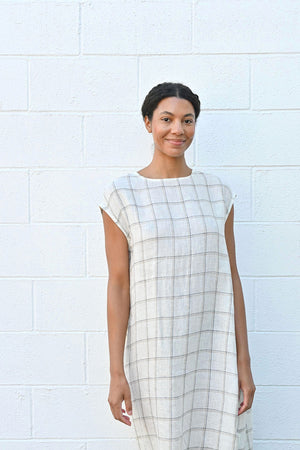 Grid Linen Sleeveless Dress