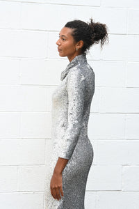 Sequin Bias Cut Cowl Neck Dress