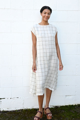 Grid Linen Sleeveless Dress