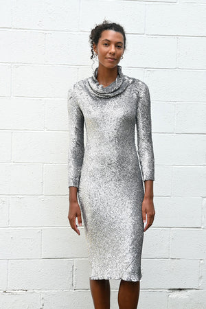 Sequin Bias Cut Cowl Neck Dress