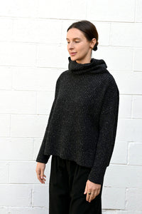 Ribbed High Neck Pullover Charcoal