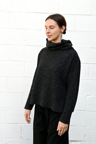 Ribbed High Neck Pullover Charcoal