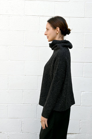Ribbed High Neck Pullover Charcoal