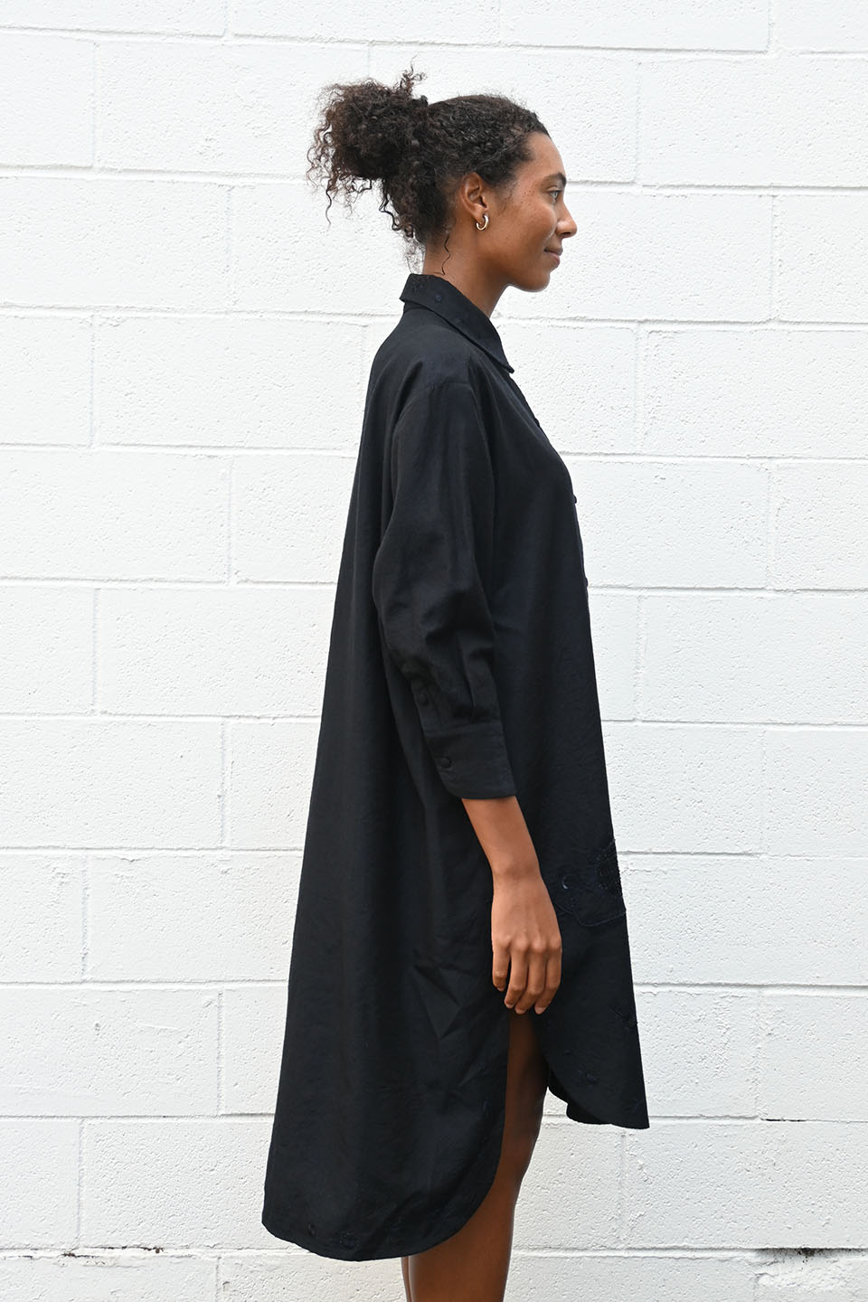 Large Flower Beads Shirt Dress