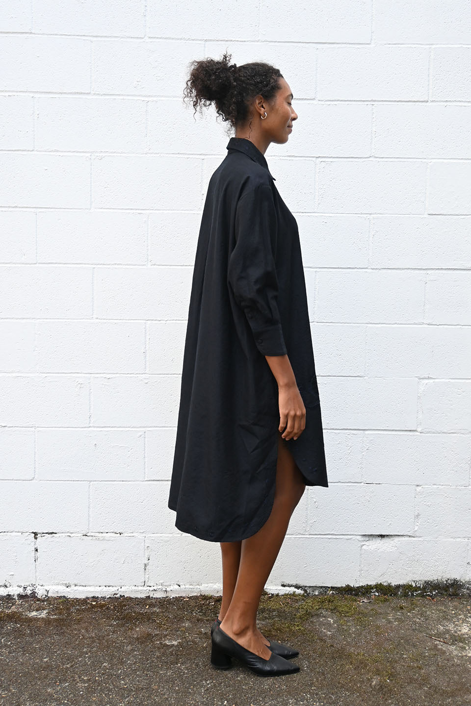Large Flower Beads Shirt Dress