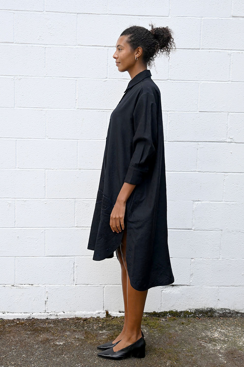 Large Flower Beads Shirt Dress