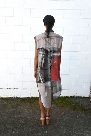 Sleeveless Printed Shirt Dress