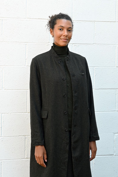 Eco Wool Herringbone Long Jacket – Una