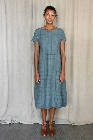 CJD Dress in Greenish Blue Linen – Una