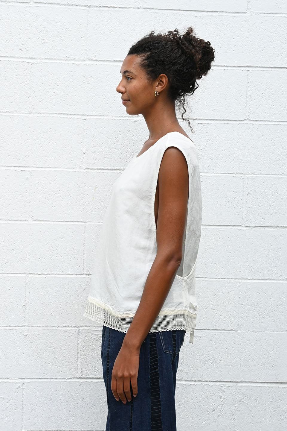 Cross Tie Shirt with Lace Trim