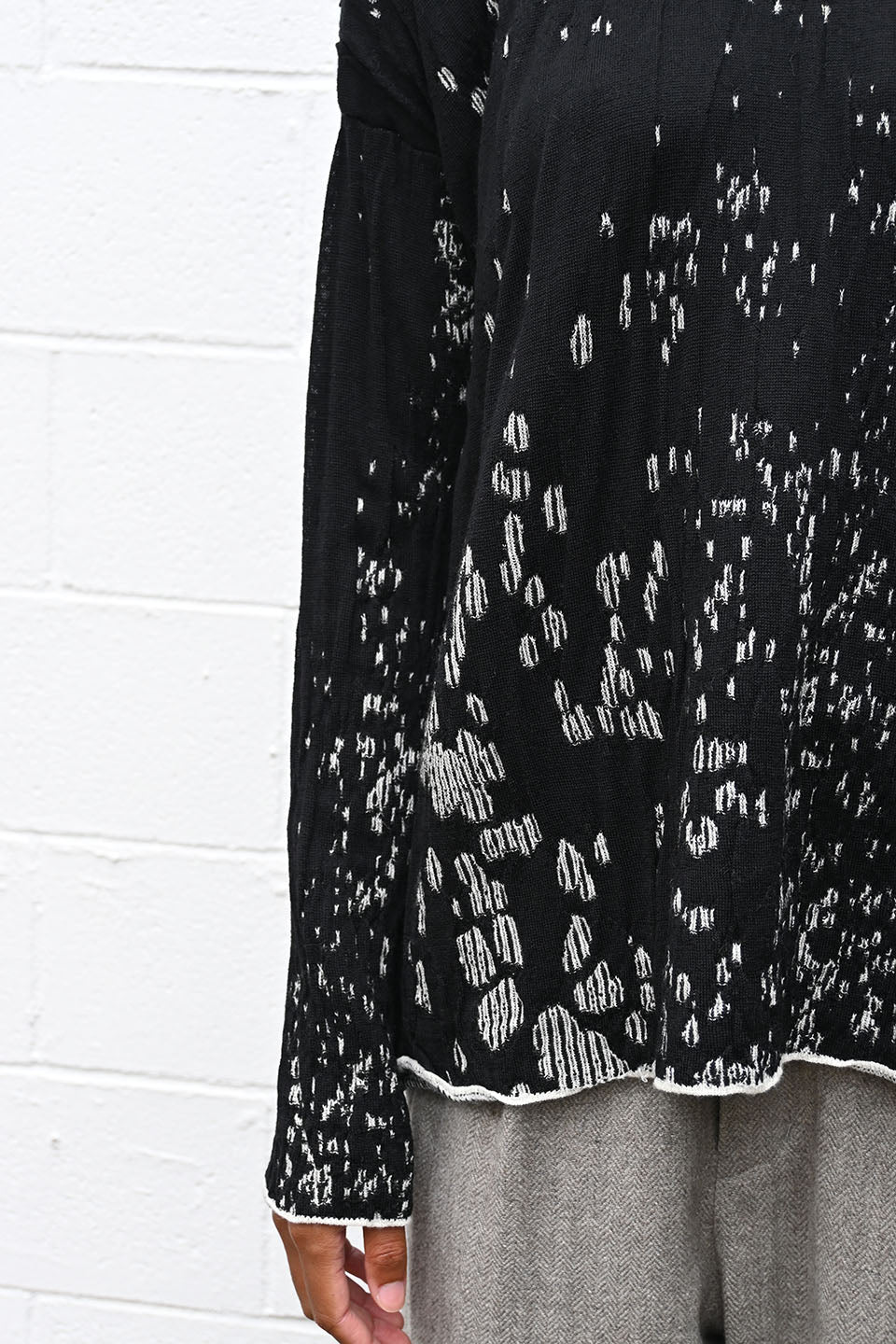 Black and White Textured Pullover