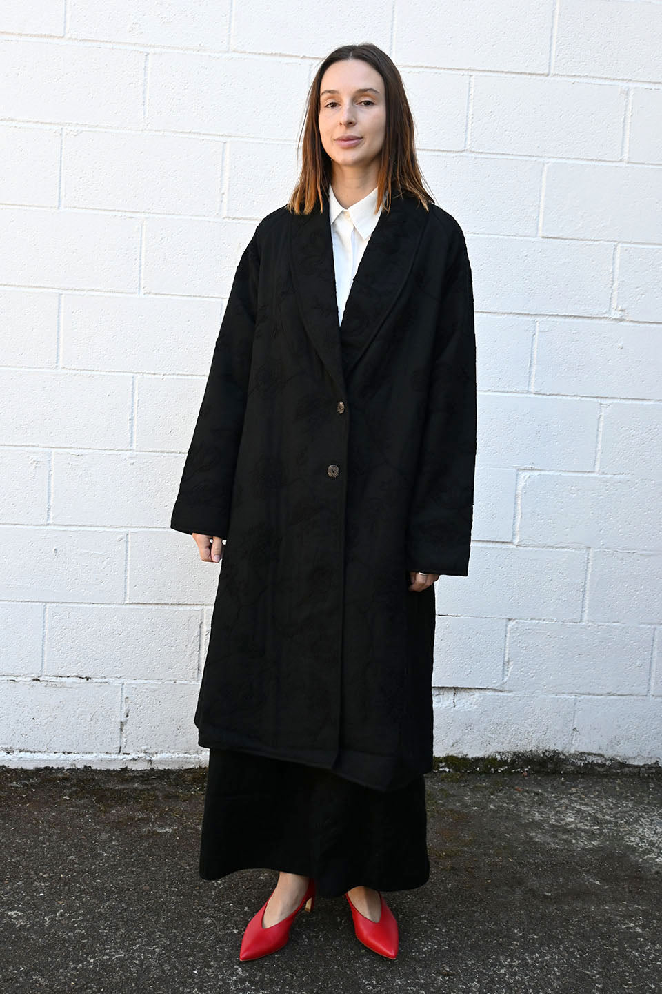 Ismir Black Embroidered Coat