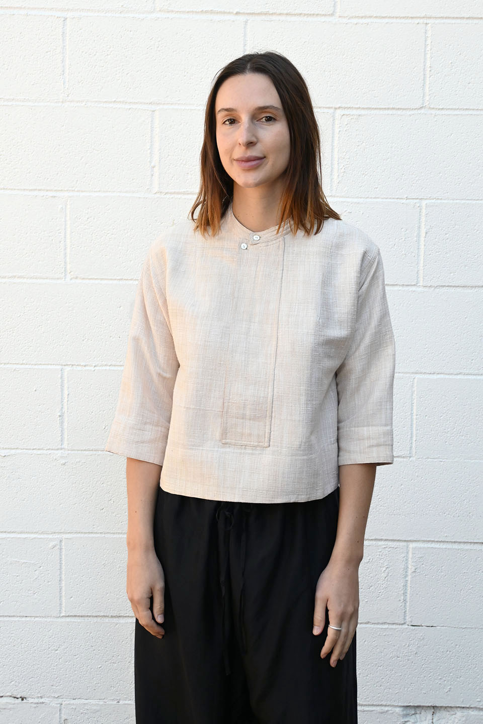 Cropped Silk Blend Shirt Natural