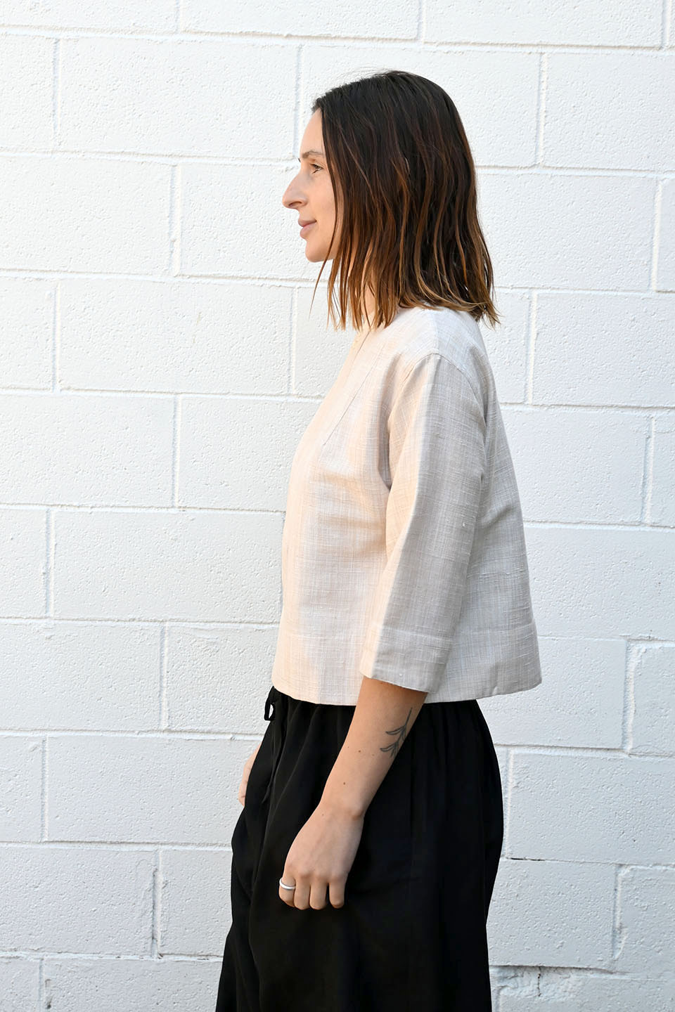 Cropped Silk Blend Shirt Natural