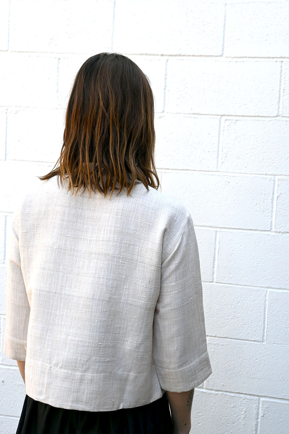 Cropped Silk Blend Shirt Natural