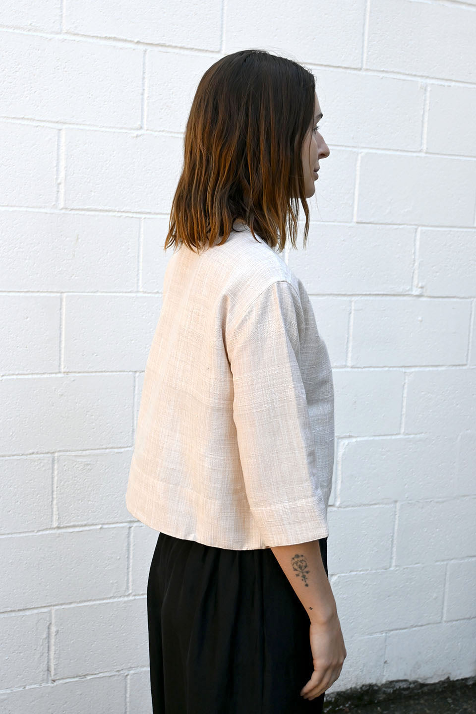 Cropped Silk Blend Shirt Natural
