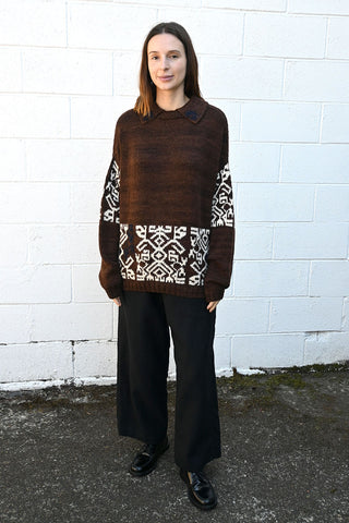 Brown Pullover with Cream Pattern