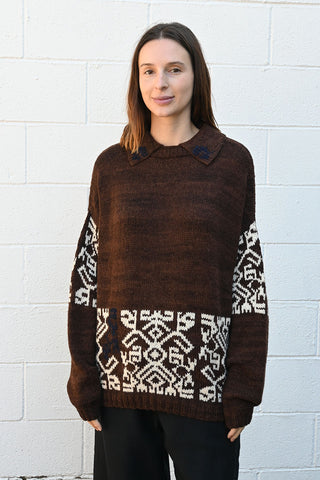 Brown Pullover with Cream Pattern