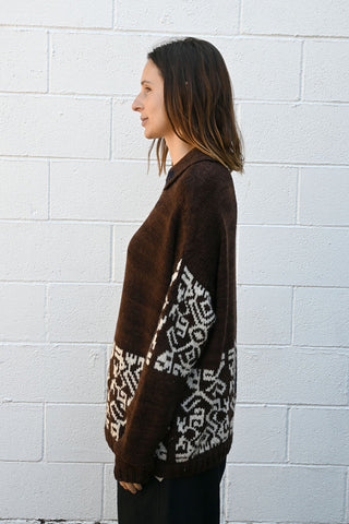 Brown Pullover with Cream Pattern