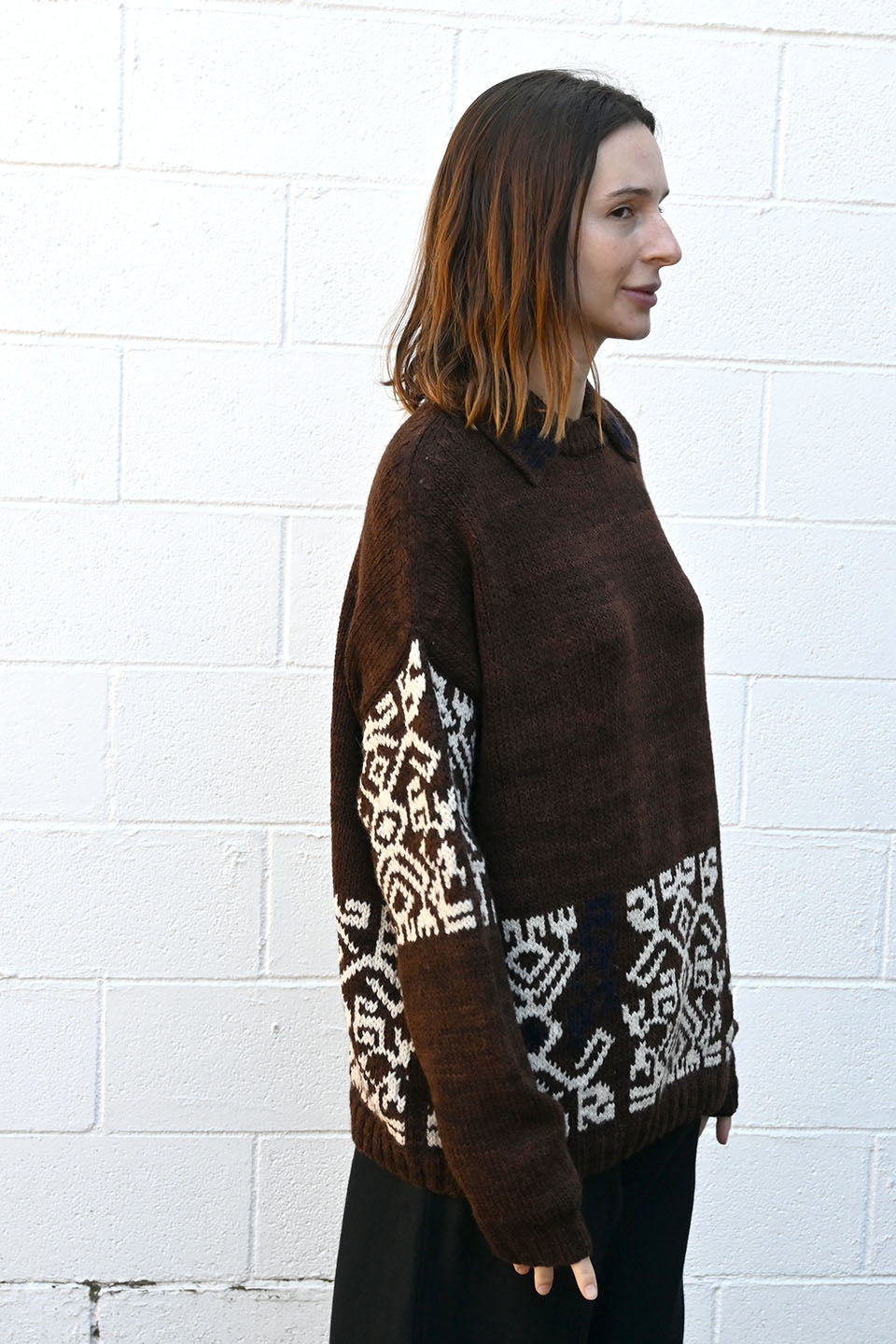 Brown Pullover with Cream Pattern