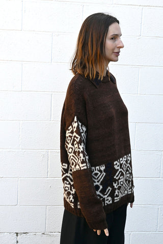 Brown Pullover with Cream Pattern
