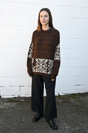 Brown Pullover with Cream Pattern