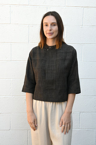 Cropped Silk Blend Shirt in Brown