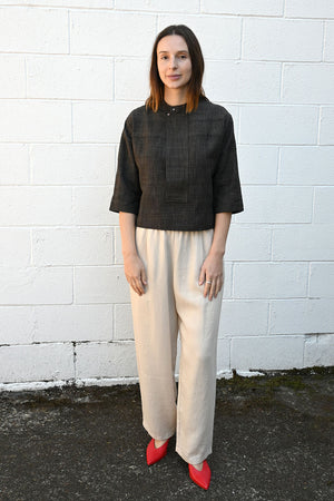 Cropped Silk Blend Shirt in Brown
