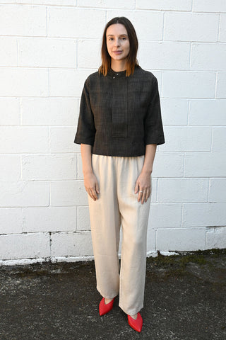 Cropped Silk Blend Shirt in Brown