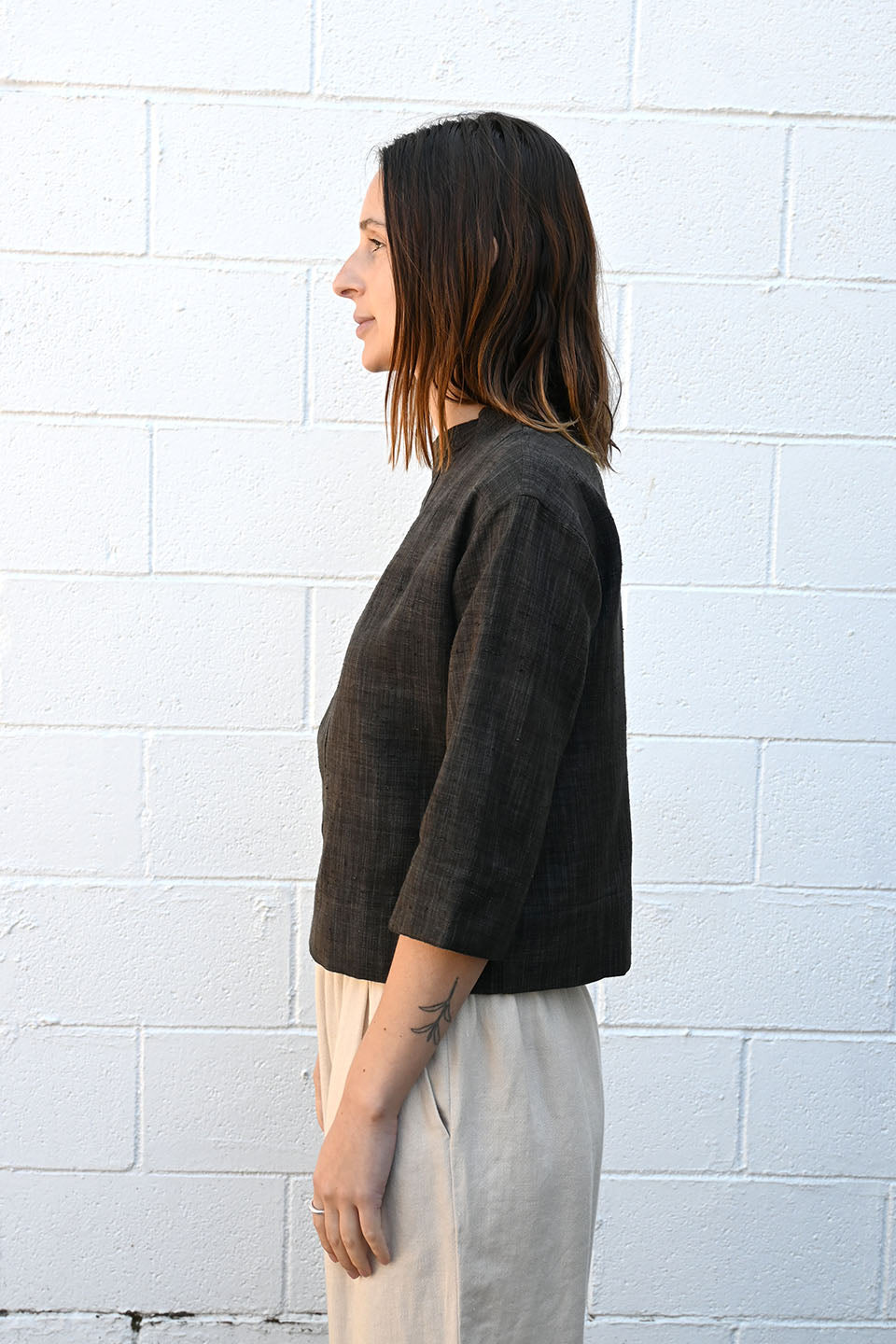 Cropped Silk Blend Shirt in Brown