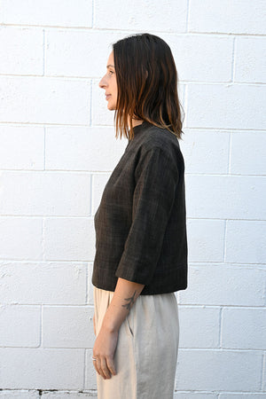 Cropped Silk Blend Shirt in Brown