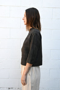 Cropped Silk Blend Shirt in Brown