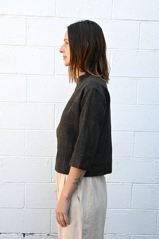 Cropped Silk Blend Shirt in Brown