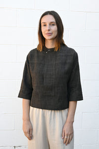 Cropped Silk Blend Shirt in Brown