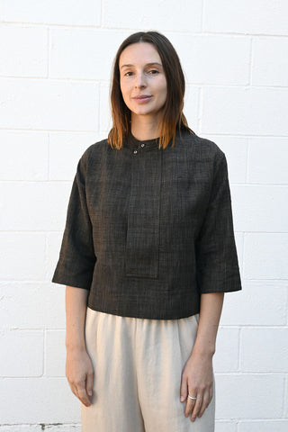 Cropped Silk Blend Shirt in Brown