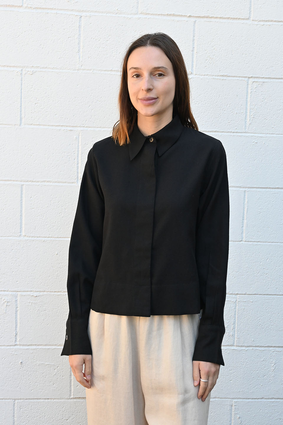 Cropped Black Wool Shirt
