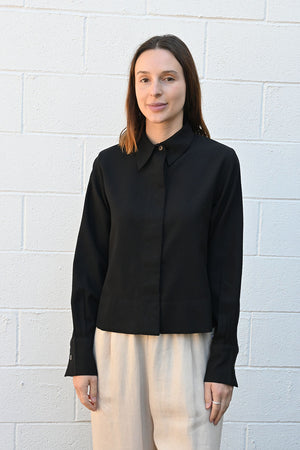 Cropped Black Wool Shirt