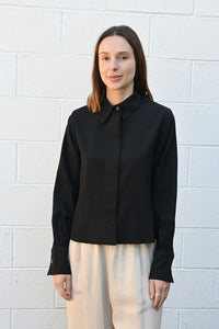 Cropped Black Wool Shirt
