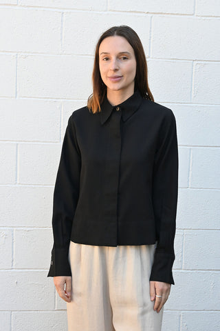 Cropped Black Wool Shirt